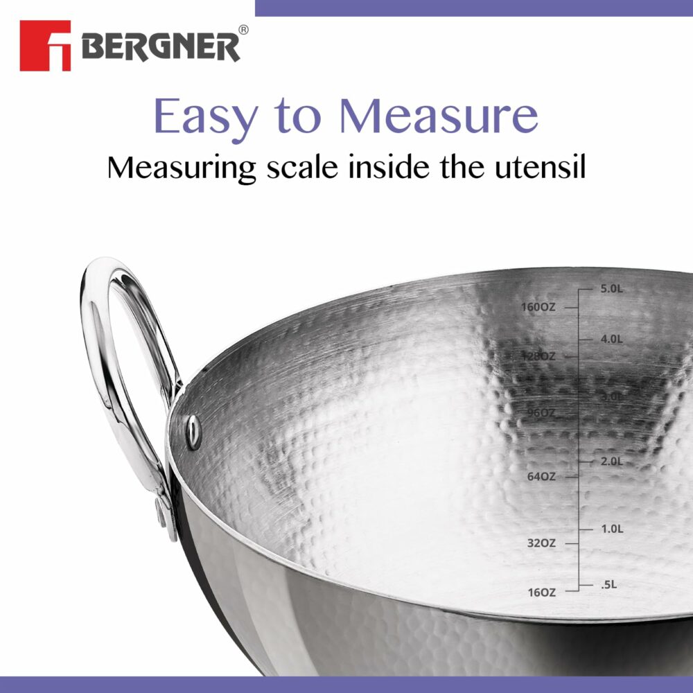 Sanskriti Exports BE Essentials 28 cm Hammered Kadai, 4 2 L Kadhai Without Lid, Thickness 2 2 mm, Food Safe, Sturdy and Durable, Easy to Clean, Gas Stove Compatible, Dishwasher Safe, 5-Year Warranty - Image 3
