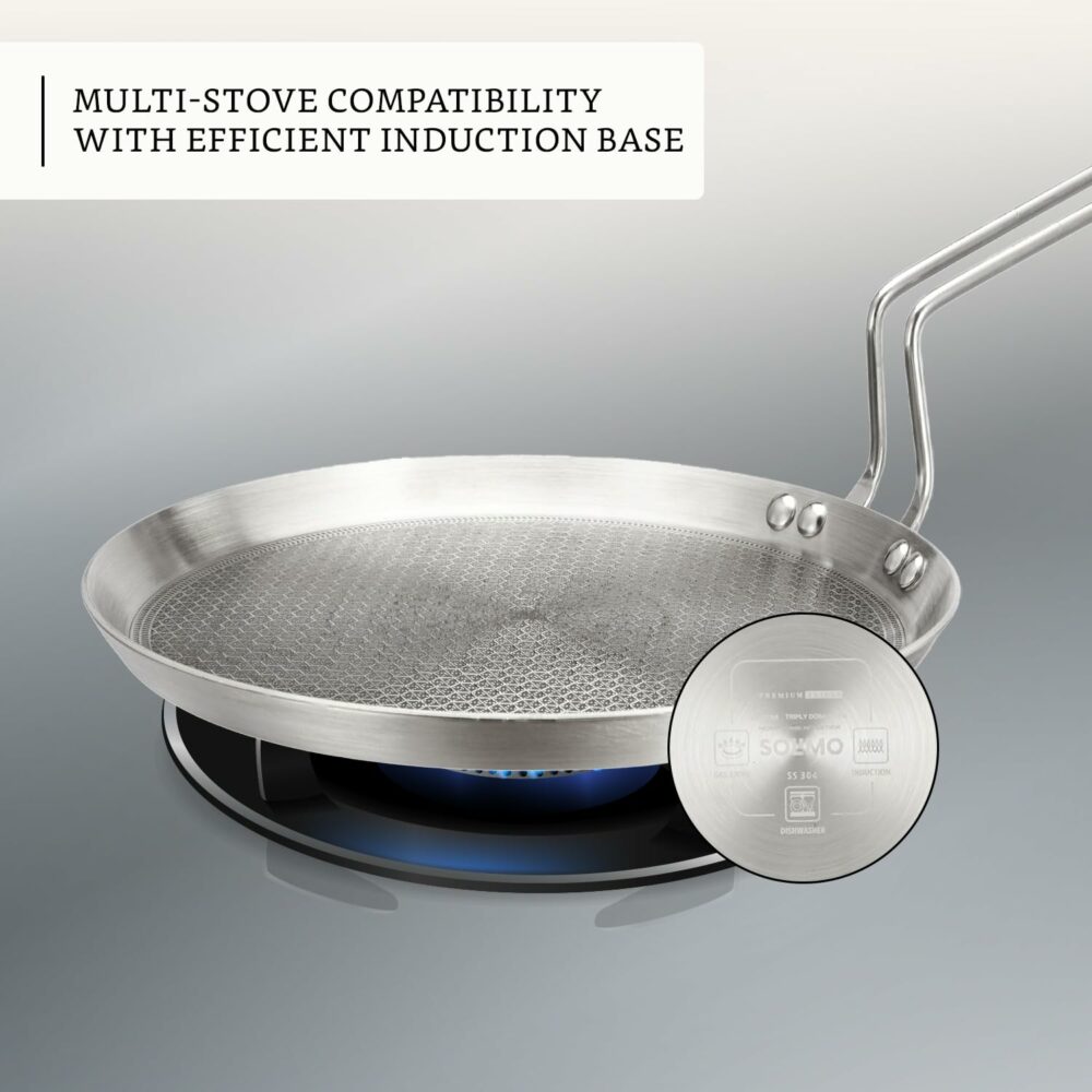 Sanskriti Exports Triply Stainless Steel Tawa 28 cm Diameter with Honeycomb Design (Induction Friendly) - Image 6