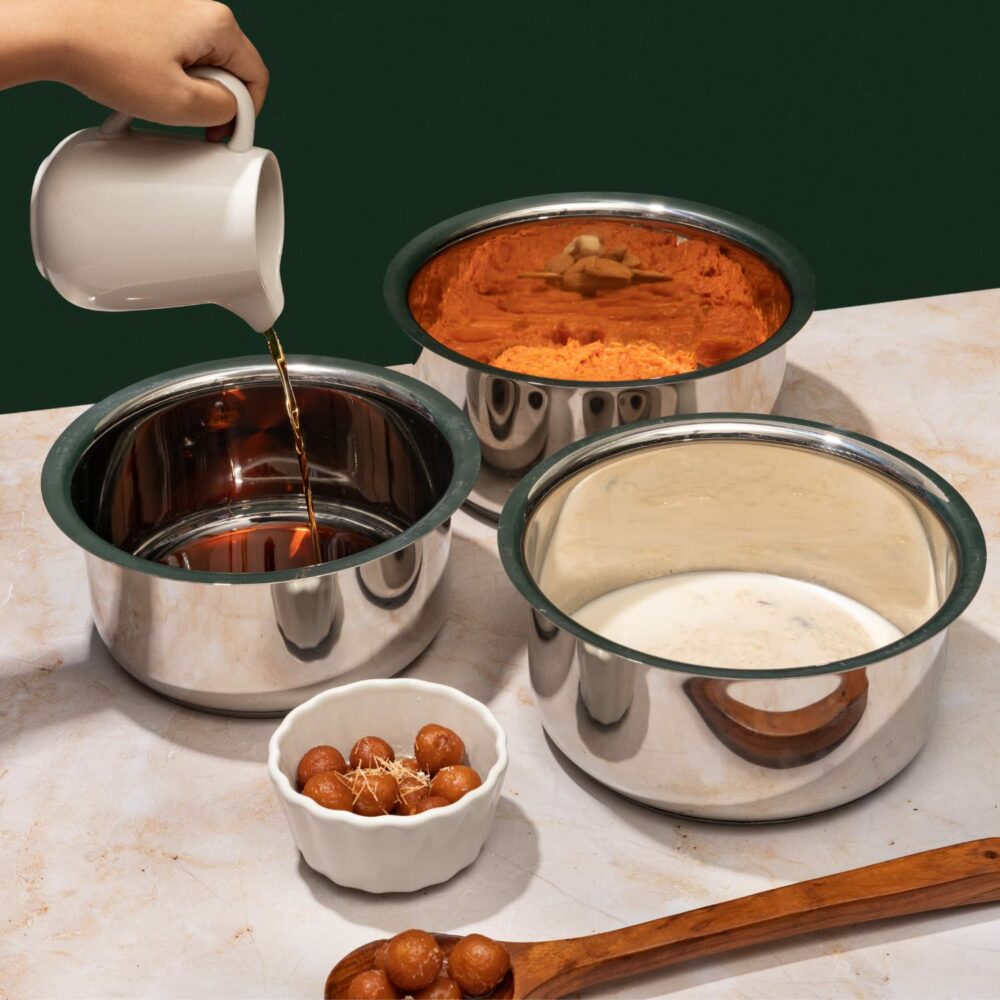 Vinod Stainless Steel Capsule Bottom Tope/Patila Combo Set of 3 Pcs - 2 7L (14cm), 3 4L (15cm), and 4L (16cm Diameter) - Silver - Image 4
