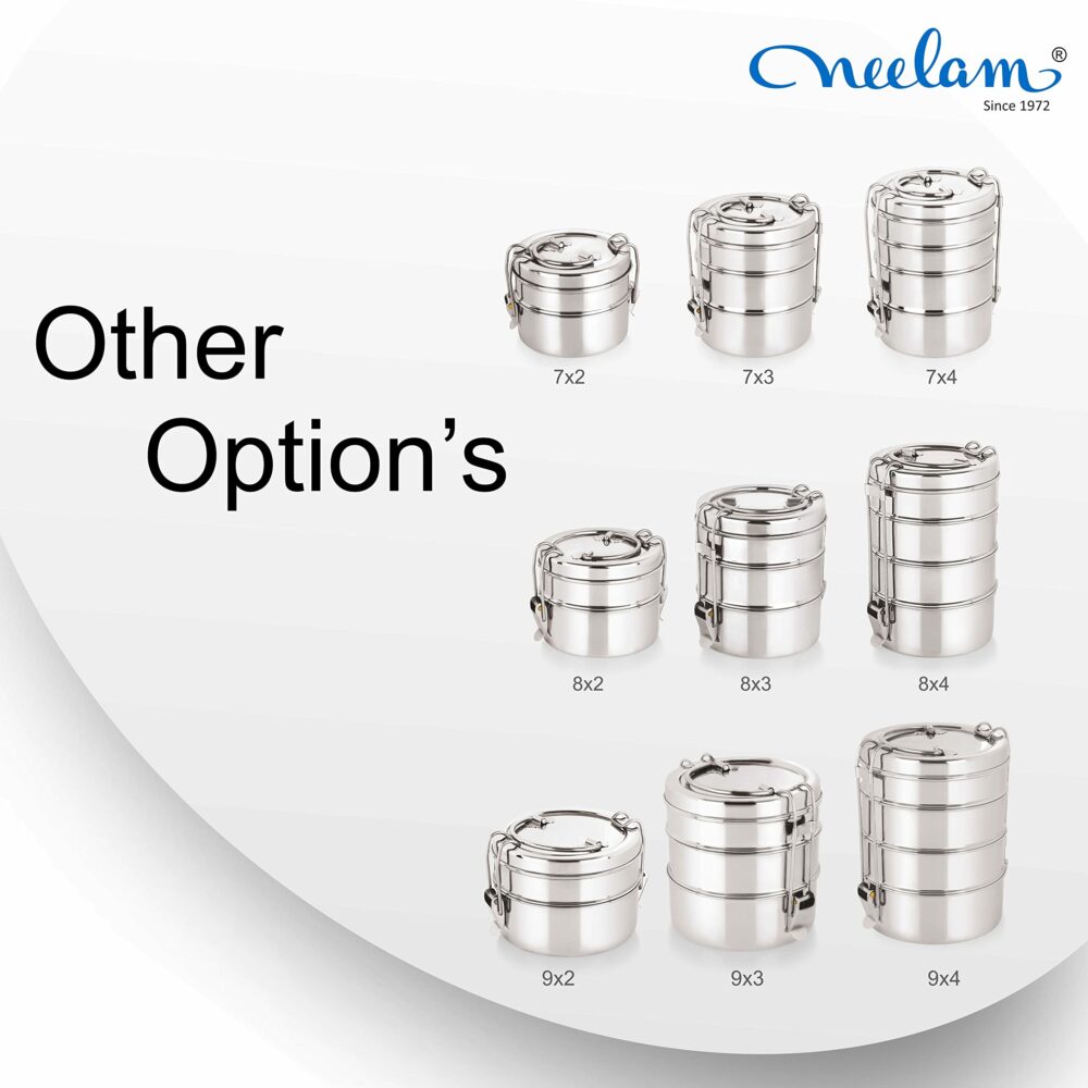 Sanskriti Exports Stainless Steel Lunch Box/Tiffin with Locking Clip, 4-Tier Container, 1500 ml, Hot & Cold Leak-Proof, Compact & Durable, Perfect for Office, School, Picnic and Travel, Silver - Image 5
