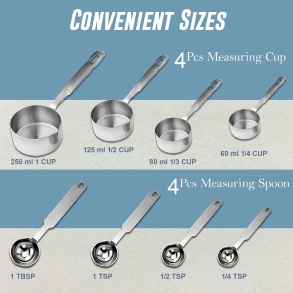 Sanskriti Exports Stainless Steel Measuring Cups & Spoon Combo for Dry or Liquid/Kitchen Gadgets/Cooking & Baking/Stackable Professional Measuring Cup Set with Measurement Handles (Set of 4 Cups & 4 Spoons)