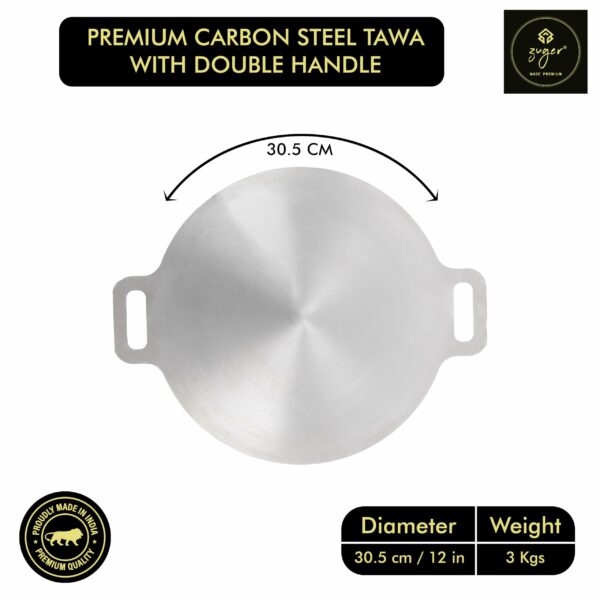 Sanskriti Exports 30 CM Carbon Steel Curved Tawa for Dosa, Chapati, Roti, Omelette - Chef's Choice, Toxin-Free, Heats up Faster, Non-Stick, Last Longer