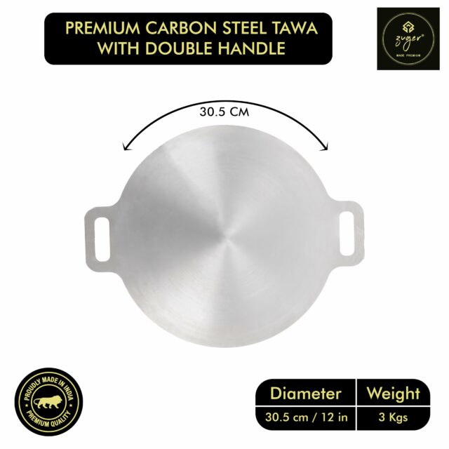 Sanskriti Exports 30 CM Carbon Steel Curved Tawa for Dosa, Chapati, Roti, Omelette - Chef's Choice, Toxin-Free, Heats up Faster, Non-Stick, Last Longer