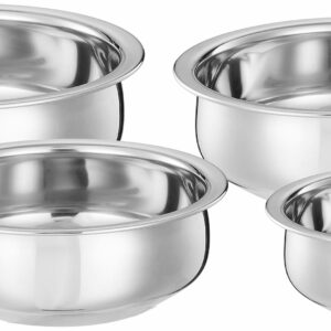 Sanskriti Exports Stainless Steel Handi Set size 15cm,16 cm,19cm,21cm (4 pieces, 750ml, 1100ml, 1500ml and 1900ml)