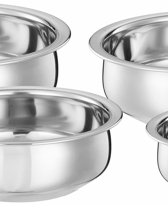 Sanskriti Exports Stainless Steel Handi Set size 15cm,16 cm,19cm,21cm (4 pieces, 750ml, 1100ml, 1500ml and 1900ml)