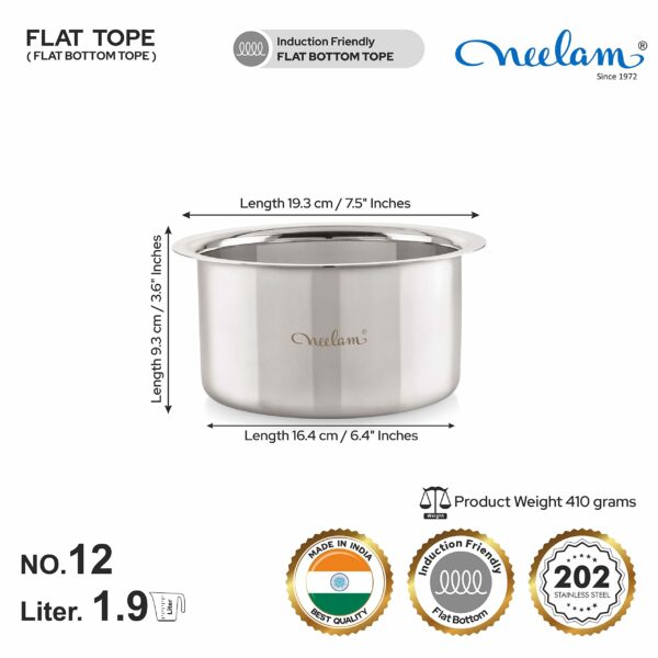 Sanskriti Exports Flat Bottom Tope Set of 4 with Lid, 1950 ml - Stainless Steel Cookware for Boiling, Steaming, and Cooking - Superior Heat Retention for Indian Kitchen - Image 2
