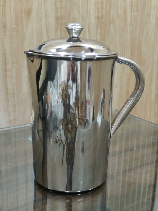 Stainless Steel Water jug with Lid and Handle | Capacity- 2 LTR (Approx) | Drink Servers | Laser Flower Design - Image 4