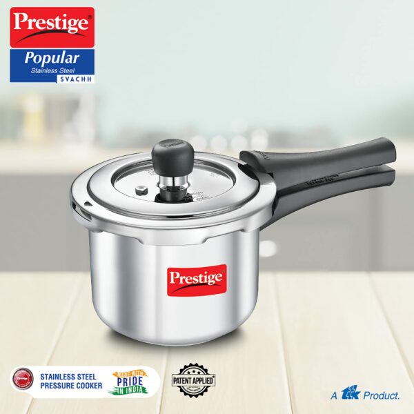Prestige Svachh Popular Spillage Control Stainless Steel Outer Lid Pressure Cooker,1 5 Liter(Silver)