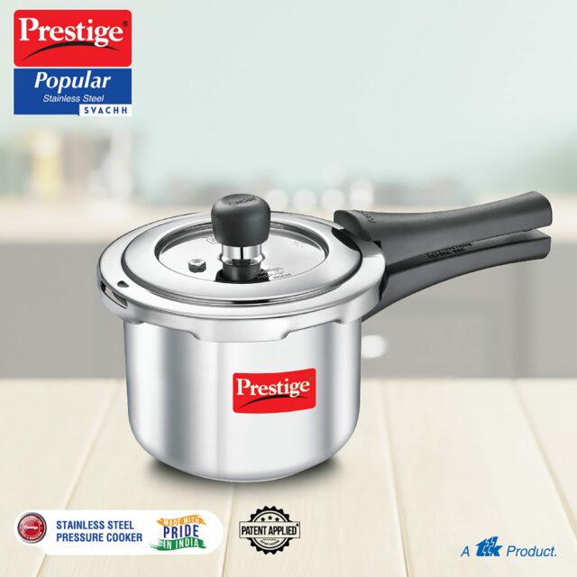 Prestige Svachh Popular Spillage Control Stainless Steel Outer Lid Pressure Cooker,1 5 Liter(Silver)