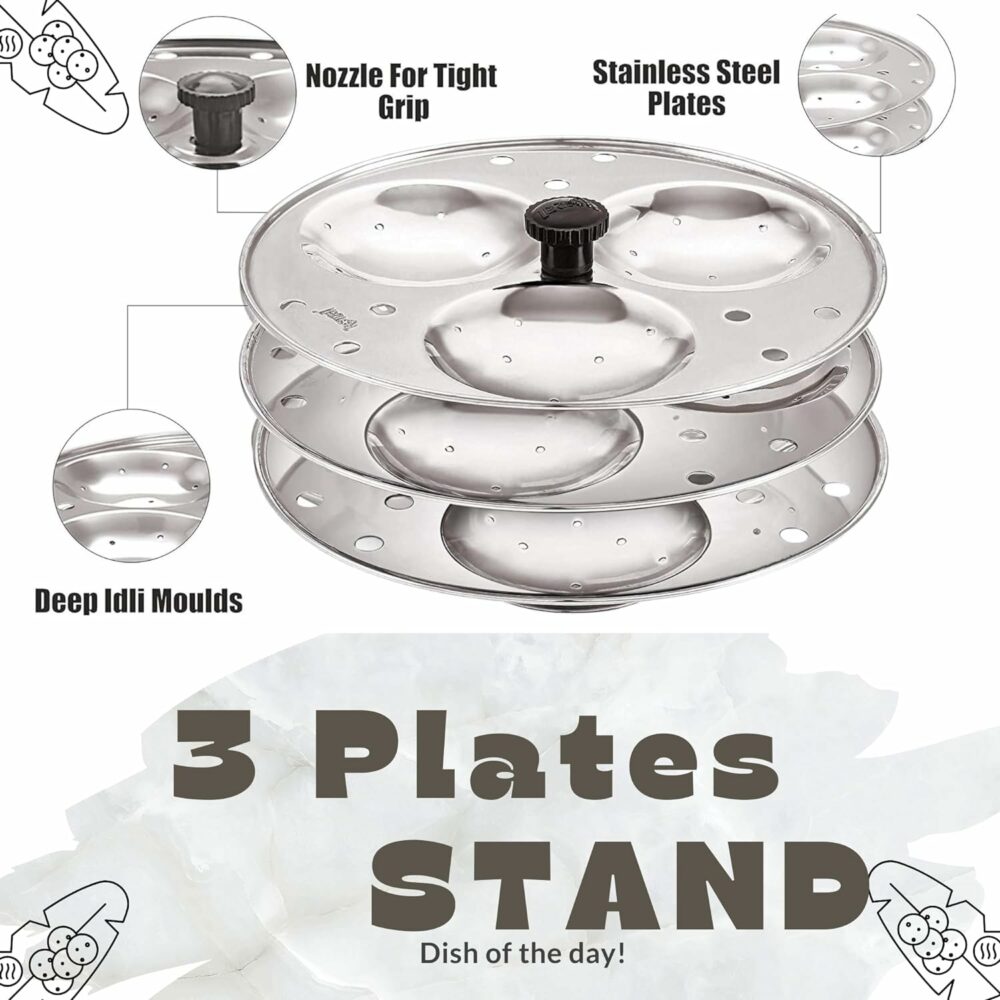 Sanskriti Exports - Premium Stainless Steel Idli Stand for 5L Above Cooker - 3 Plates, 9 Cavity idlis | idly Maker Stand for Homemade & Kitchen Silver - Image 5