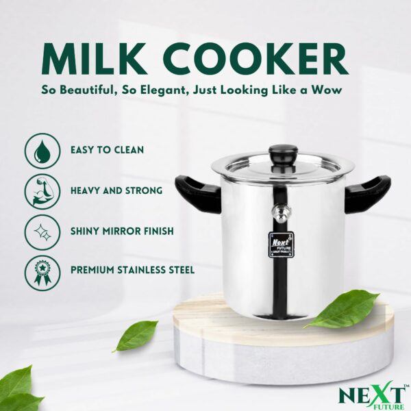 Sanskriti Exports 5-Star 0 7 Litre Stainless Steel Milk Boiler | Steel Milk Pot with Lid | Milk Cooker with Handle, Knob, Whistle | Milk Pan, Induction Compatible (0 7 Litre)