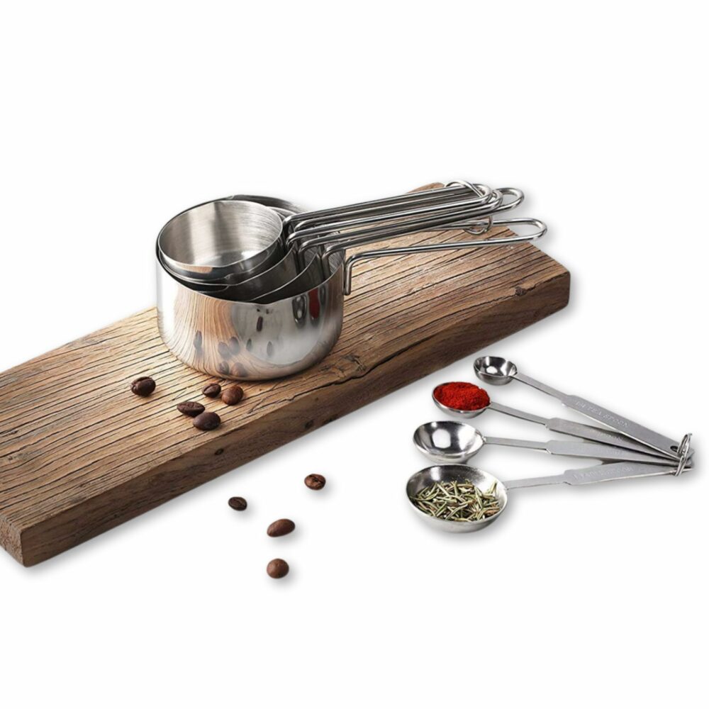 Sanskriti Exports Complete Kitchen Measuring Set: 4 Stainless Steel Cups & 4 Spoons ? Essential Gadgets for Accurate Recipe Preparation Ideal for Baking & Cooking Enthusiasts (Set of 4 Cups & 4 Spoons)