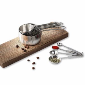 Sanskriti Exports Complete Kitchen Measuring Set: 4 Stainless Steel Cups & 4 Spoons ? Essential Gadgets for Accurate Recipe Preparation Ideal for Baking & Cooking Enthusiasts (Set of 4 Cups & 4 Spoons)