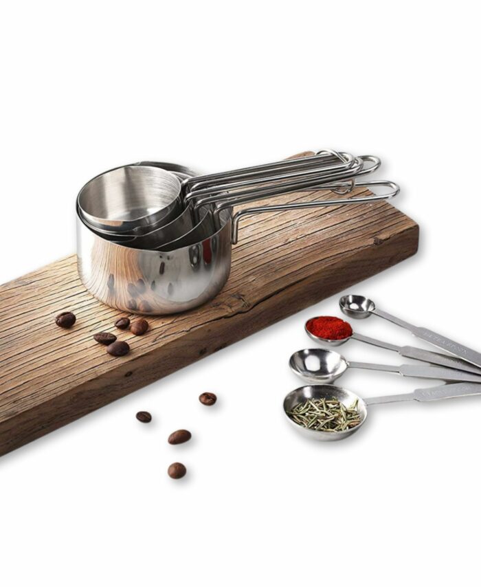 Sanskriti Exports Complete Kitchen Measuring Set: 4 Stainless Steel Cups & 4 Spoons ? Essential Gadgets for Accurate Recipe Preparation Ideal for Baking & Cooking Enthusiasts (Set of 4 Cups & 4 Spoons)