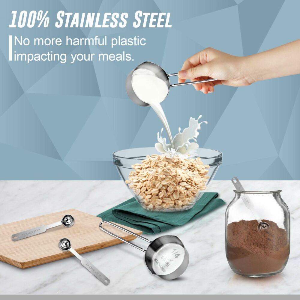 Sanskriti Exports Stainless Steel Measuring Cups & Spoon Combo for Dry or Liquid/Kitchen Gadgets/Cooking & Baking/Stackable Professional Measuring Cup Set with Measurement Handles (WH,Set of 4 Cups & 4 Spoons) - Image 6