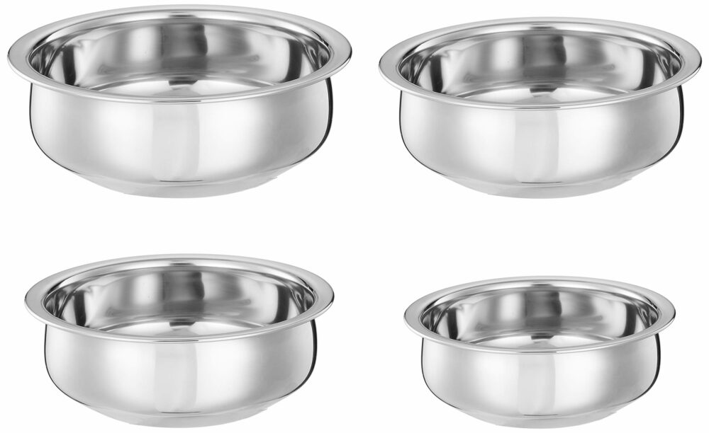 Sanskriti Exports Stainless Steel Handi Set size 15cm,16 cm,19cm,21cm (4 pieces, 750ml, 1100ml, 1500ml and 1900ml) - Image 3