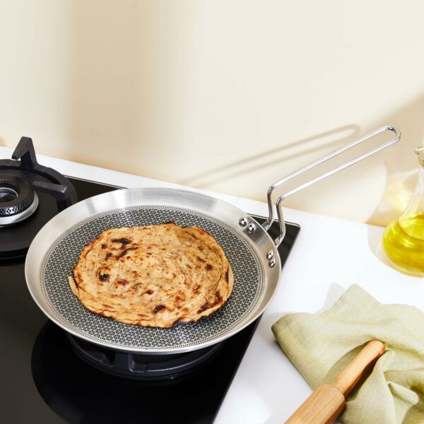 Sanskriti Exports Triply Stainless Steel Tawa 28 cm Diameter with Honeycomb Design (Induction Friendly)
