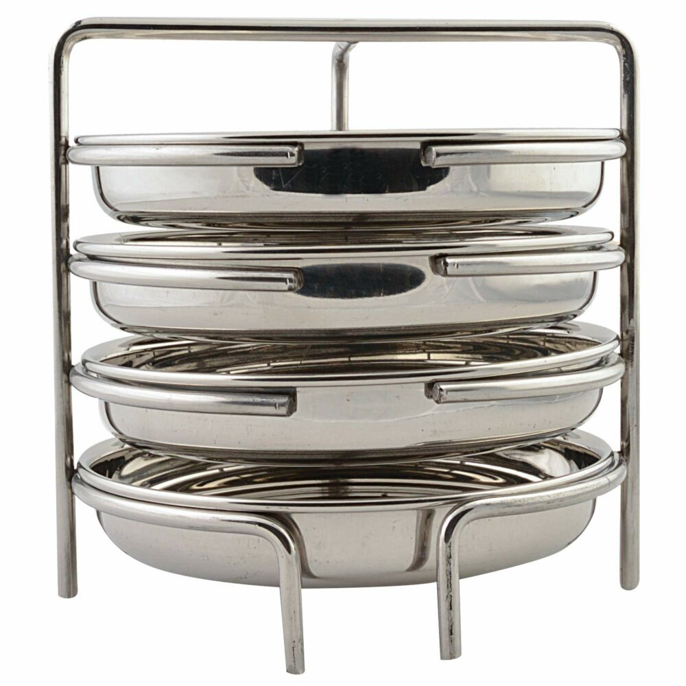 Sanskriti Exports Stainless Steel Thatte Idly Stand - 4 Plates | Thatte Idli Plate with Stand | Thattu/Plate/Dhokla | Idly/Dhokla Holders | Silver Color & Small Size With 4 Plates | Pack of 1 - Image 4