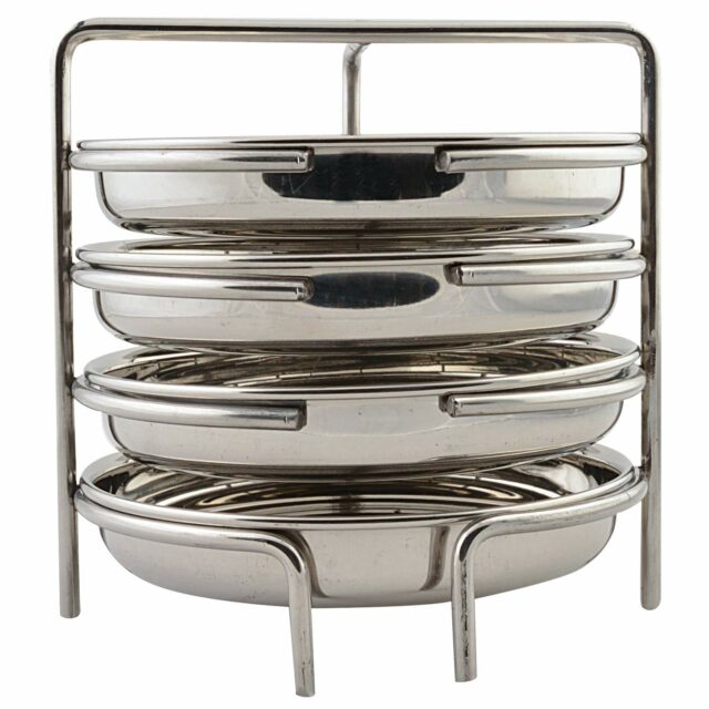 Sanskriti Exports Stainless Steel Thatte Idly Stand - 4 Plates | Thatte Idli Plate with Stand | Thattu/Plate/Dhokla | Idly/Dhokla Holders | Silver Color & Small Size With 4 Plates | Pack of 1