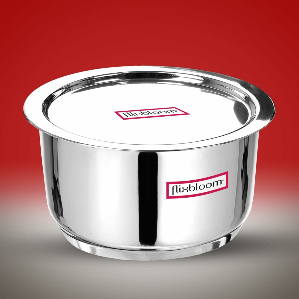 Sanskriti Exports Stainless Steel 2 Litre Cookware Triply Bottom Induction Base Utensil Deep Cooking Tope/Bhagona/Handi/Patila/Container for Boil Milk/Tea/Water Cook & Serve (Tope with Lid)