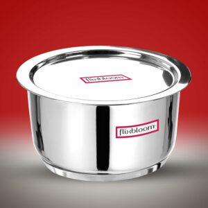 Sanskriti Exports Stainless Steel 2 Litre Cookware Triply Bottom Induction Base Utensil Deep Cooking Tope/Bhagona/Handi/Patila/Container for Boil Milk/Tea/Water Cook & Serve (Tope with Lid)