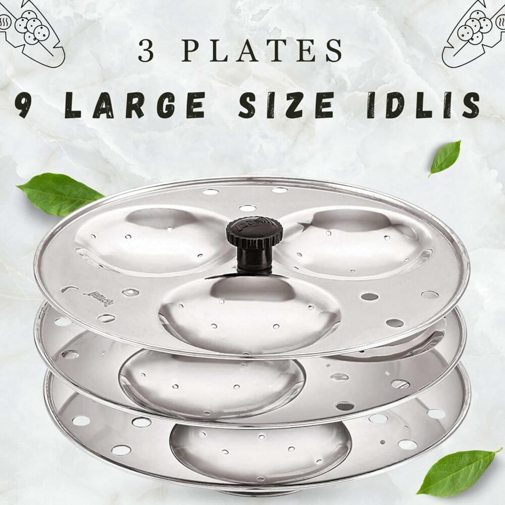 Sanskriti Exports - Premium Stainless Steel Idli Stand for 5L Above Cooker - 3 Plates, 9 Cavity idlis | idly Maker Stand for Homemade & Kitchen Silver - Image 3