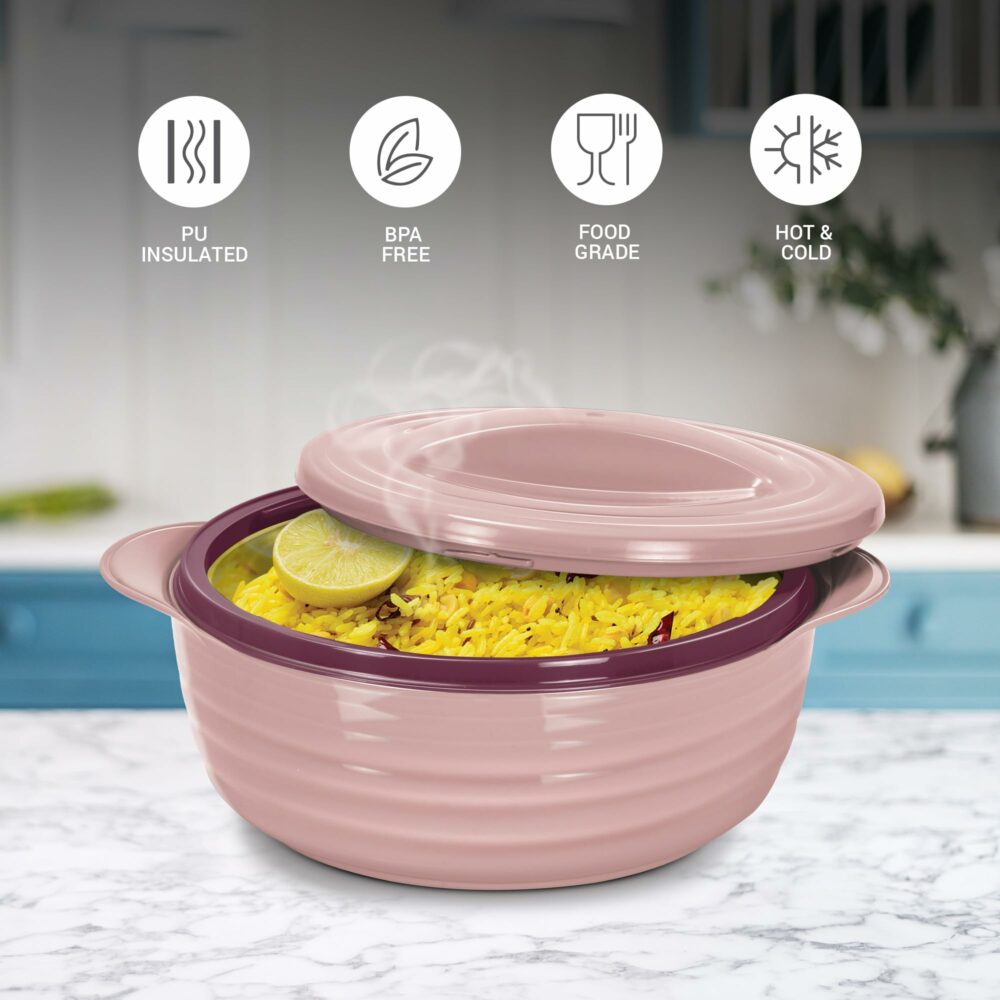 MILTON Aspire 1000 Serving Casserole, Double Walled Inner Stainless Steel, PU Insulated Kitchen Hot Pot, Keeps Food hot & Fresh for Roti, Biryani, 725 ml, Cherry Pink - Image 3