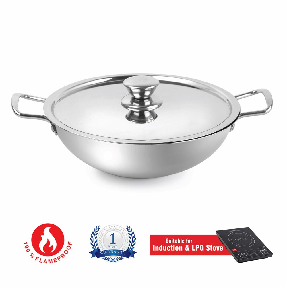 Sanskriti Exports Stainless Steel Kadhai with SS Lid 1 5Ltr / 22cm, Silver, Medium - Image 3