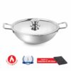 Sanskriti Exports Stainless Steel Kadhai with SS Lid 1 5Ltr / 22cm, Silver, Medium