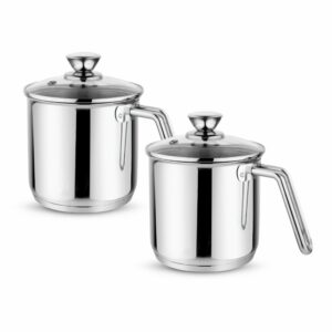 Sanskriti Exports Stainless Steel Milkpan, Milkpot, Water Boiler, Egg Boiler, Saucepan, Tea/Chai Pan, Riveted Sturdy Bakelite Handle, Induction and Gas Compatible, Highly Durable, 14cm Pot 1.8 liter with Glass Lid (