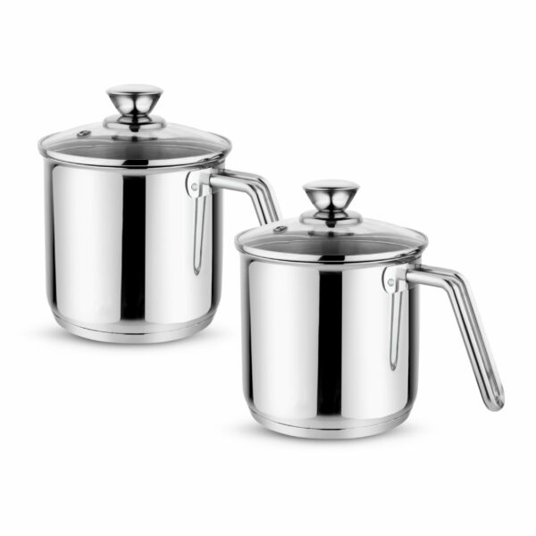 Sanskriti Exports Stainless Steel Milkpan, Milkpot, Water Boiler, Egg Boiler, Saucepan, Tea/Chai Pan, Riveted Sturdy Bakelite Handle, Induction and Gas Compatible, Highly Durable, 14cm Pot 1.8 liter with Glass Lid (