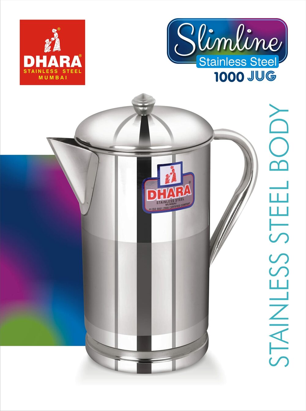 Sanskriti Exports Stainless Steel Slimline Water Pitcher with Lid 1 Liters | Food Grade | Rust Proof | Easy to Pour | Steel Serving Water Jug - Image 2