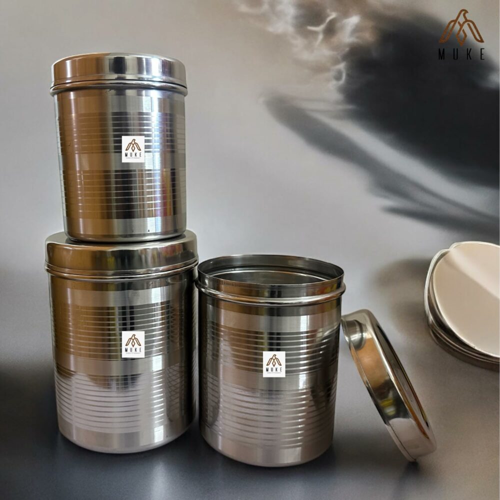 Milton Stainless Steel Kitchen Container 5 kg to 7 kg, set of 3 pcs Steel dibba Set Steel Utility Container Storage dabba food grade jar & Container (Pack of 3, Silver) - Image 3