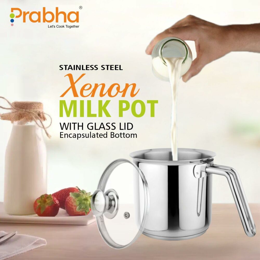 Sanskriti Exports Stainless Steel Milkpan, Milkpot, Water Boiler, Egg Boiler, Saucepan, Tea/Chai Pan, Riveted Sturdy Bakelite Handle, Induction and Gas Compatible, Highly Durable, 14cm Pot 1.8 liter with Glass Lid ( - Image 4