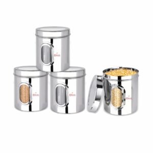 Sanskriti Exports Stainless Steel Multipurpose See Through Containers | Air Tight Canisters For Kitchen Storage | Ubha Dabba | Transparent Vertical Jar | Silver | 2 Kgs | Pack Of 4 Pcs