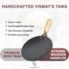 Sanskriti Exports Pure Iron Tawa with Unique Smooth Edges - First Time in India, Metal Spoon Friendly Dishwasher Safe, Strong Riveted Wooden Handle Perfect for Roti & Chapati - 9.5 Inch