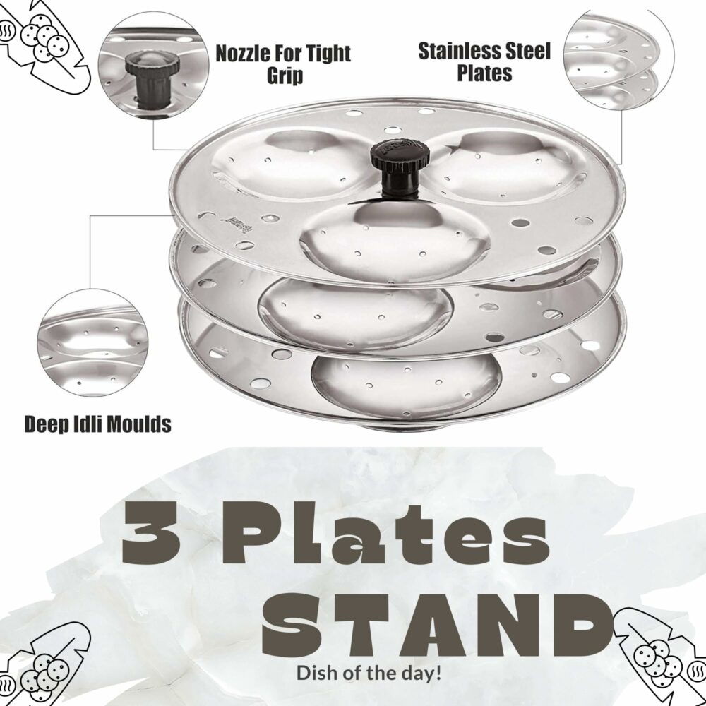 Sanskriti Exports - 3 Plates Stainless Steel Heavy Quality Idli Stand for 3 Liter Cooker | (9 Big Size idli Maker Stand Kitchen Tool 3 Plates, Silver) - Image 5
