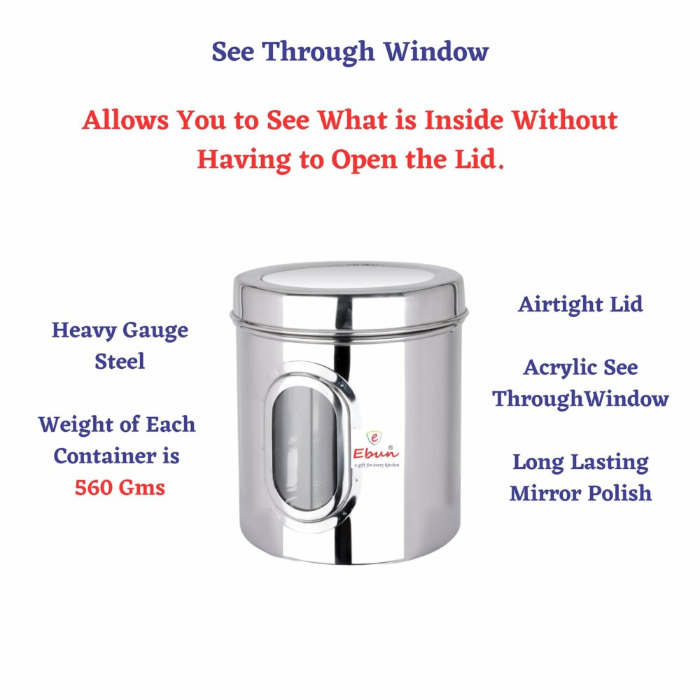 Sanskriti Exports Stainless Steel Multipurpose See Through Containers | Air Tight Canisters For Kitchen Storage | Ubha Dabba | Transparent Vertical Jar | Silver | 2 Kgs | Pack Of 4 Pcs - Image 4