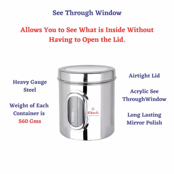 Sanskriti Exports Stainless Steel Multipurpose See Through Containers | Air Tight Canisters For Kitchen Storage | Ubha Dabba | Transparent Vertical Jar | Silver | 2 Kgs | Pack Of 4 Pcs