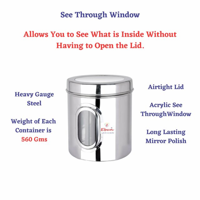 Sanskriti Exports Stainless Steel Multipurpose See Through Containers | Air Tight Canisters For Kitchen Storage | Ubha Dabba | Transparent Vertical Jar | Silver | 2 Kgs | Pack Of 4 Pcs
