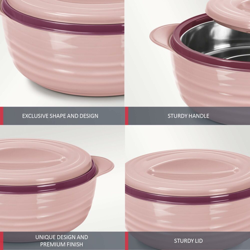 MILTON Aspire 1000 Serving Casserole, Double Walled Inner Stainless Steel, PU Insulated Kitchen Hot Pot, Keeps Food hot & Fresh for Roti, Biryani, 725 ml, Cherry Pink - Image 5