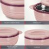 Stainless Steel Casserole Set of 4 with Lid, PU Insulated Hot Pot for Indian Cooking, 725 ml, Cherry Pink
