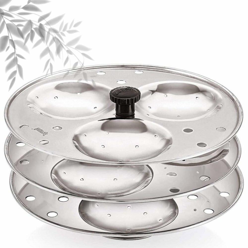 Sanskriti Exports - 3 Plates Stainless Steel Heavy Quality Idli Stand for 3 Liter Cooker | (9 Big Size idli Maker Stand Kitchen Tool 3 Plates, Silver)