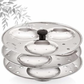 Sanskriti Exports - 3 Plates Stainless Steel Heavy Quality Idli Stand for 3 Liter Cooker | (9 Big Size idli Maker Stand Kitchen Tool 3 Plates, Silver)