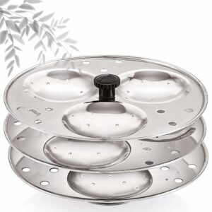 Sanskriti Exports - 3 Plates Stainless Steel Heavy Quality Idli Stand for 3 Liter Cooker | (9 Big Size idli Maker Stand Kitchen Tool 3 Plates, Silver)