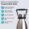 The Better Home Insulated Water Bottle 1900 ml| BPA Free Stainless Steel Double Wall Insulated Bottle | Hot and Cold Water Bottle | Thermos Flask for Adults & Kids (Pack of 1, Silver)
