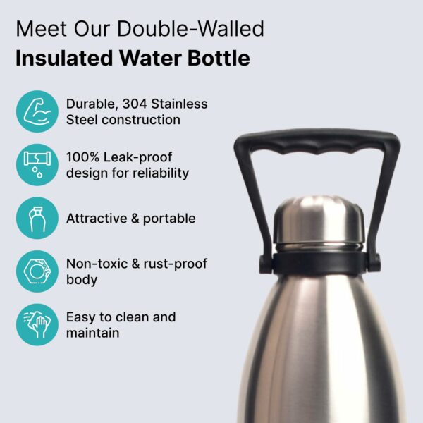 The Better Home Insulated Water Bottle 1900 ml| BPA Free Stainless Steel Double Wall Insulated Bottle | Hot and Cold Water Bottle | Thermos Flask for Adults & Kids (Pack of 1, Silver)