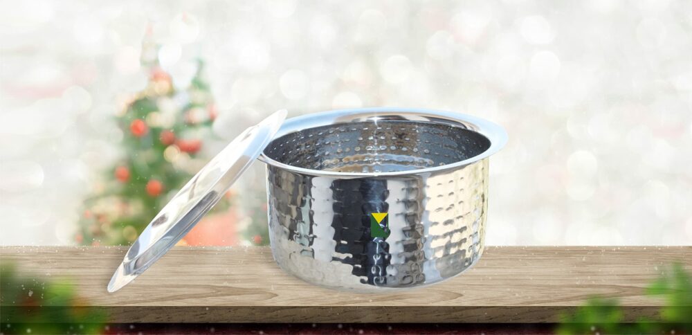 Milton Stainless Steel with Hammerd Patila, Bhagona with Lid | Tope | Patila | Tapeli | Handi | Kitchen Cooking and Serving Bowl (2 Liter) - Image 4