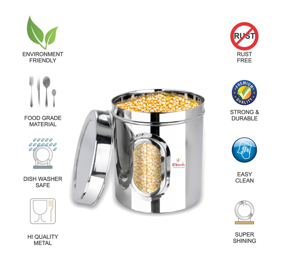 Sanskriti Exports 1 Kg Stainless Steel See Through Containers - Pack of 6 Airtight Kitchen Storage Canisters, Sanskriti Exports Style, for Spices, Tea, Coffee, Silver - Image 4