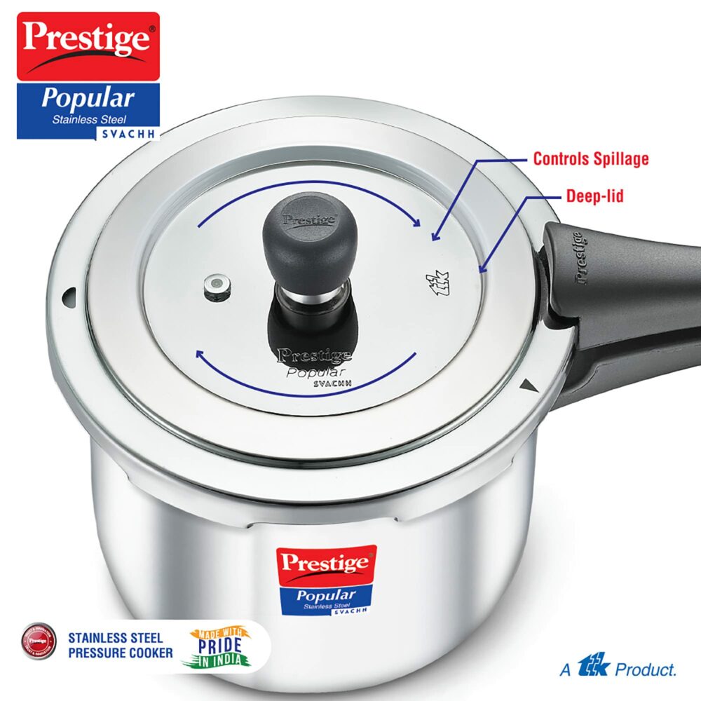 Prestige Svachh Popular Spillage Control Stainless Steel Outer Lid Pressure Cooker,1 5 Liter(Silver) - Image 3